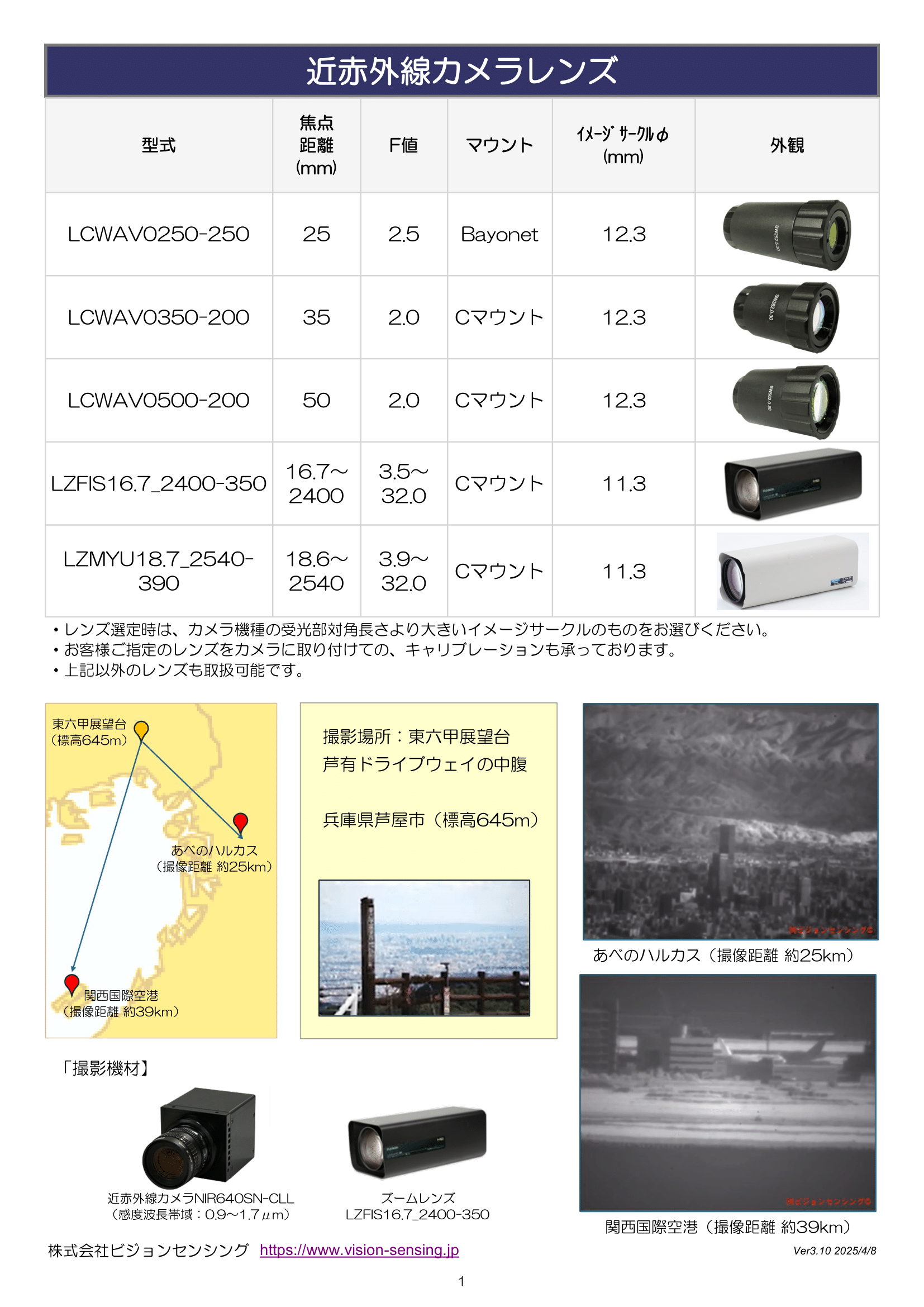 「近赤外線カメラレンズ」カタログイメージ